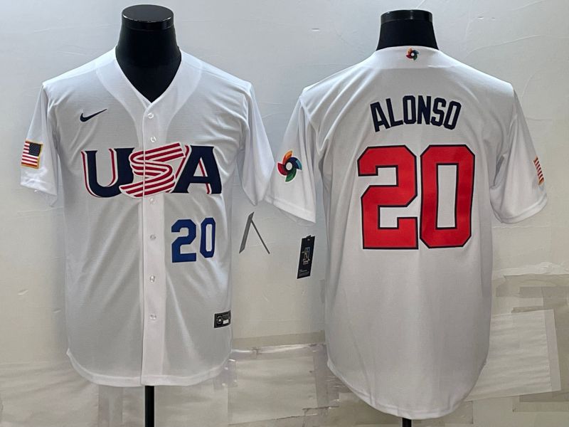 Men 2023 World Cub USA #20 Alonso White Nike MLB Jersey1->more jerseys->MLB Jersey